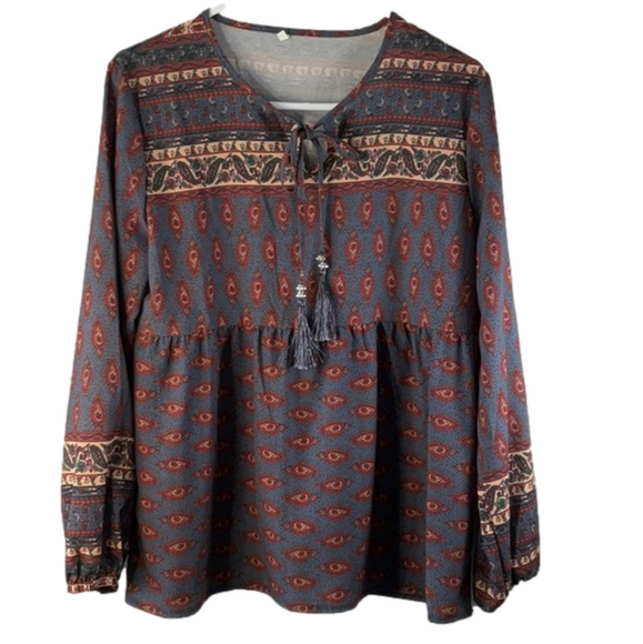 Tops - Gray/Blue Paisley Print Pheasant Top Size X-Large